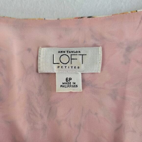 Ann Taylor Loft Pink Wildflower Floral Milkmaid Slip Knee Dress 6P Cottage - Picture 7 of 10